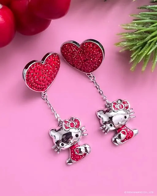 Couture Kingdom - Sanrio - Hello Kitty Crystal Heart Drop Earrings Silver