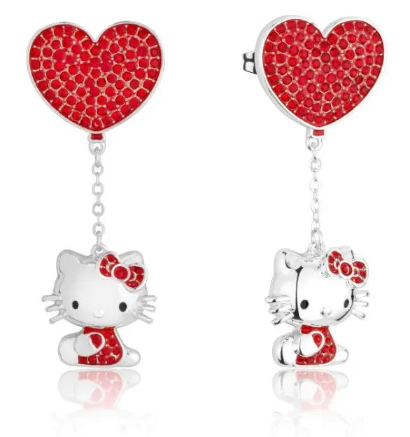 Couture Kingdom - Sanrio - Hello Kitty Crystal Heart Drop Earrings Silver