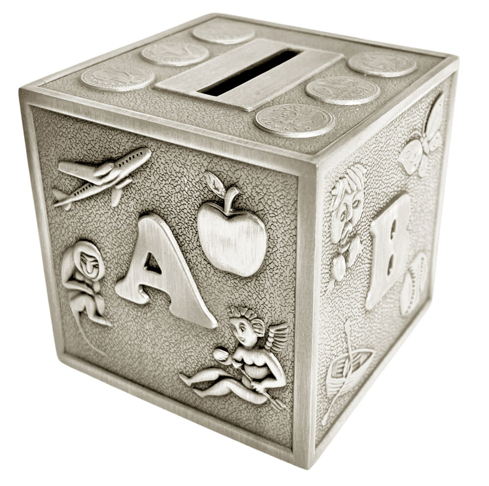 Russell Collection Money Bank - Pewter Finish ABC Cube