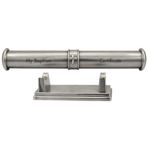 Russell Collection - Pewter Finish My Baptism Certificate Holder with Stand