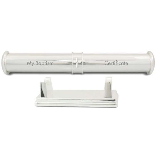 Russell Collection - Silver Plated My Baptism Certificate Holder with Stand