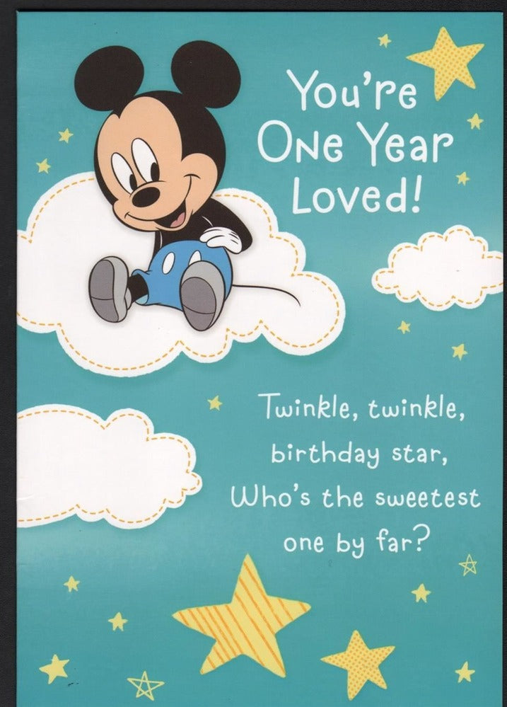 Hallmark Card - Disney Mickey Mouse One Year Loved Birthday Card