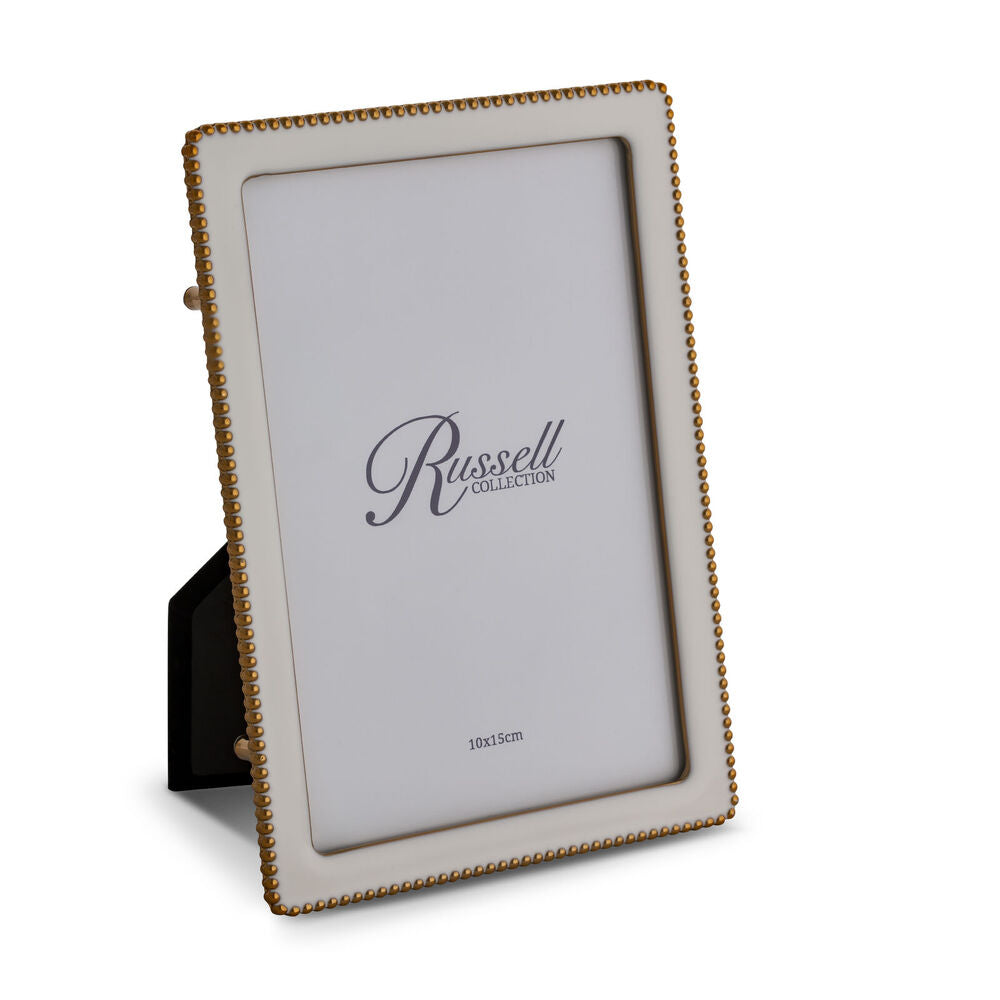 Russell Collection Frame - White & Gold Tone Beaded Frame 4x6in