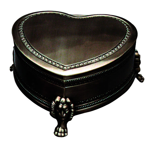 Russell Collection - Pewter Finish Heart-Shaped Footed Jewellery Box Large
