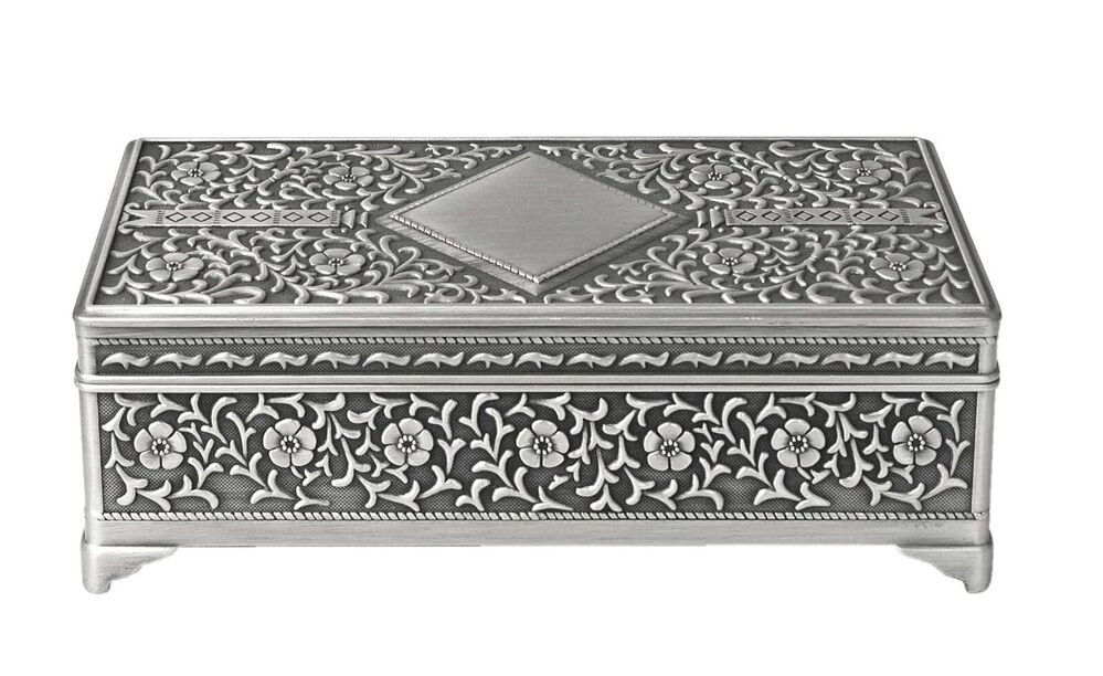 Russell Collection - Pewter Finish Diamante Jewellery Box Small