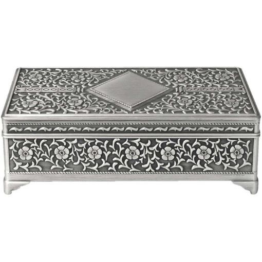 Russell Collection - Pewter Finish Diamante Jewellery Box Medium
