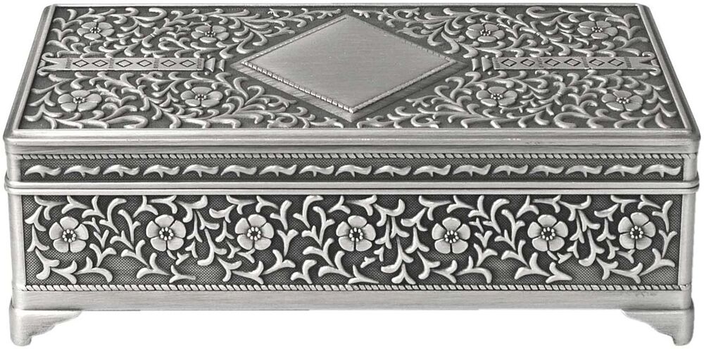Russell Collection - Pewter Finish Diamante Jewellery Box Large