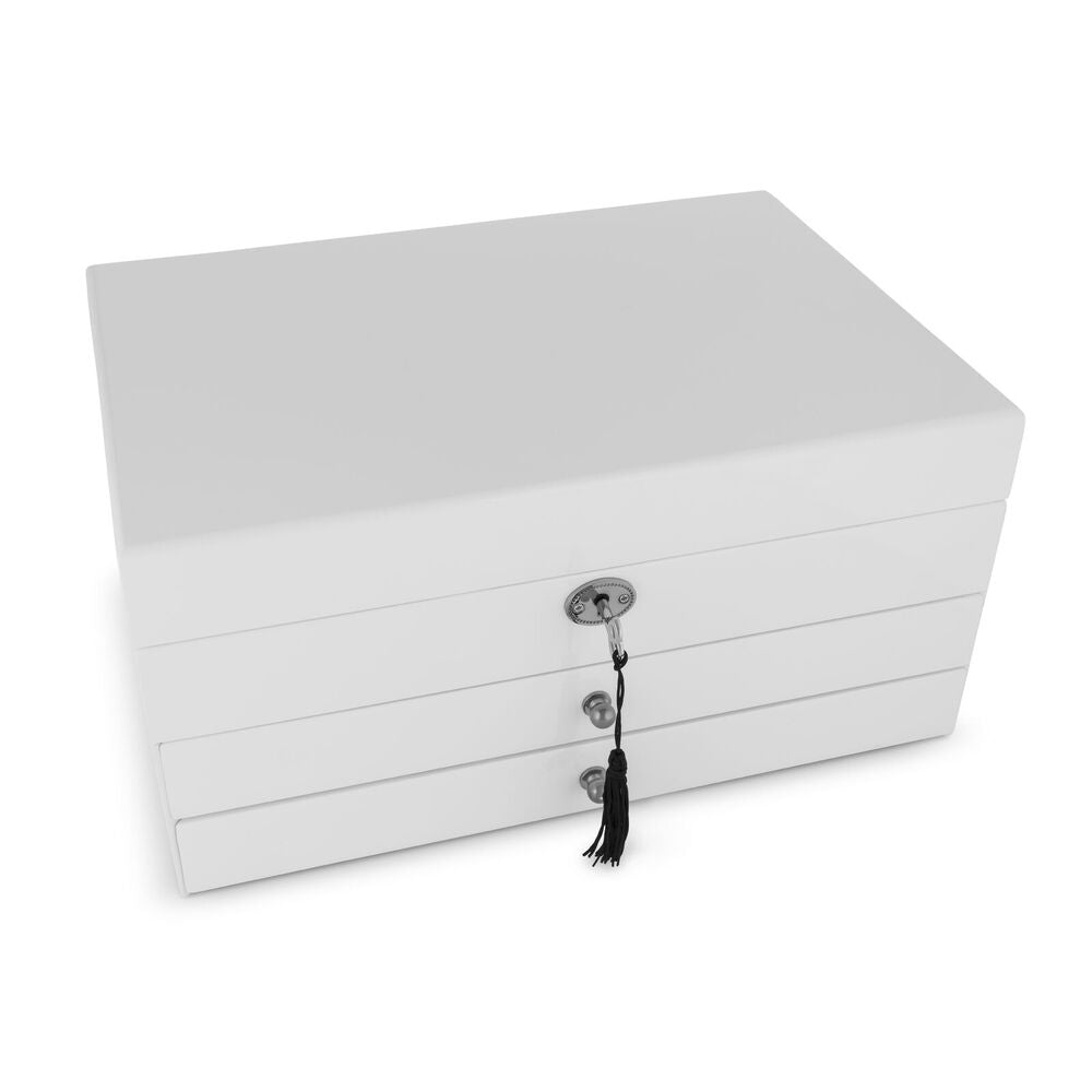 Russell Collection - White Glass 3 Drawer Jewellery Box 34cm