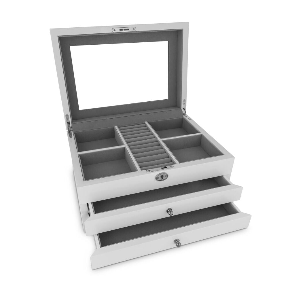 Russell Collection - White Glass 3 Drawer Jewellery Box 34cm