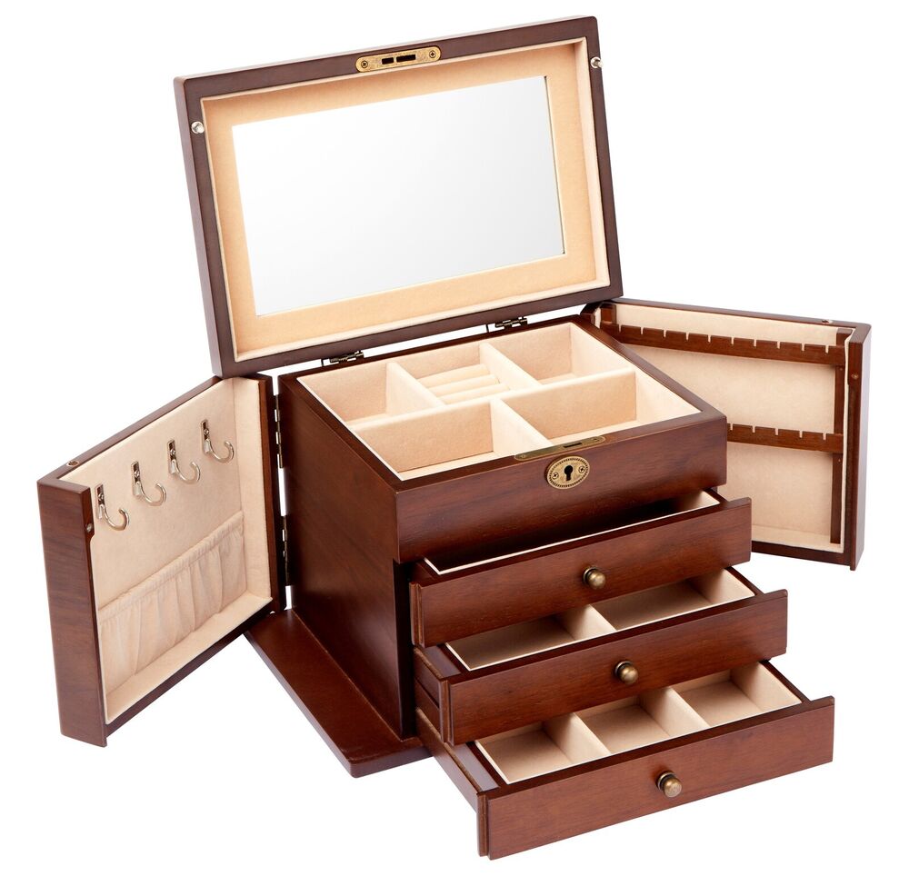 Russell Collection - Matte Walnut Veneer Four Drawer Jewellery Box