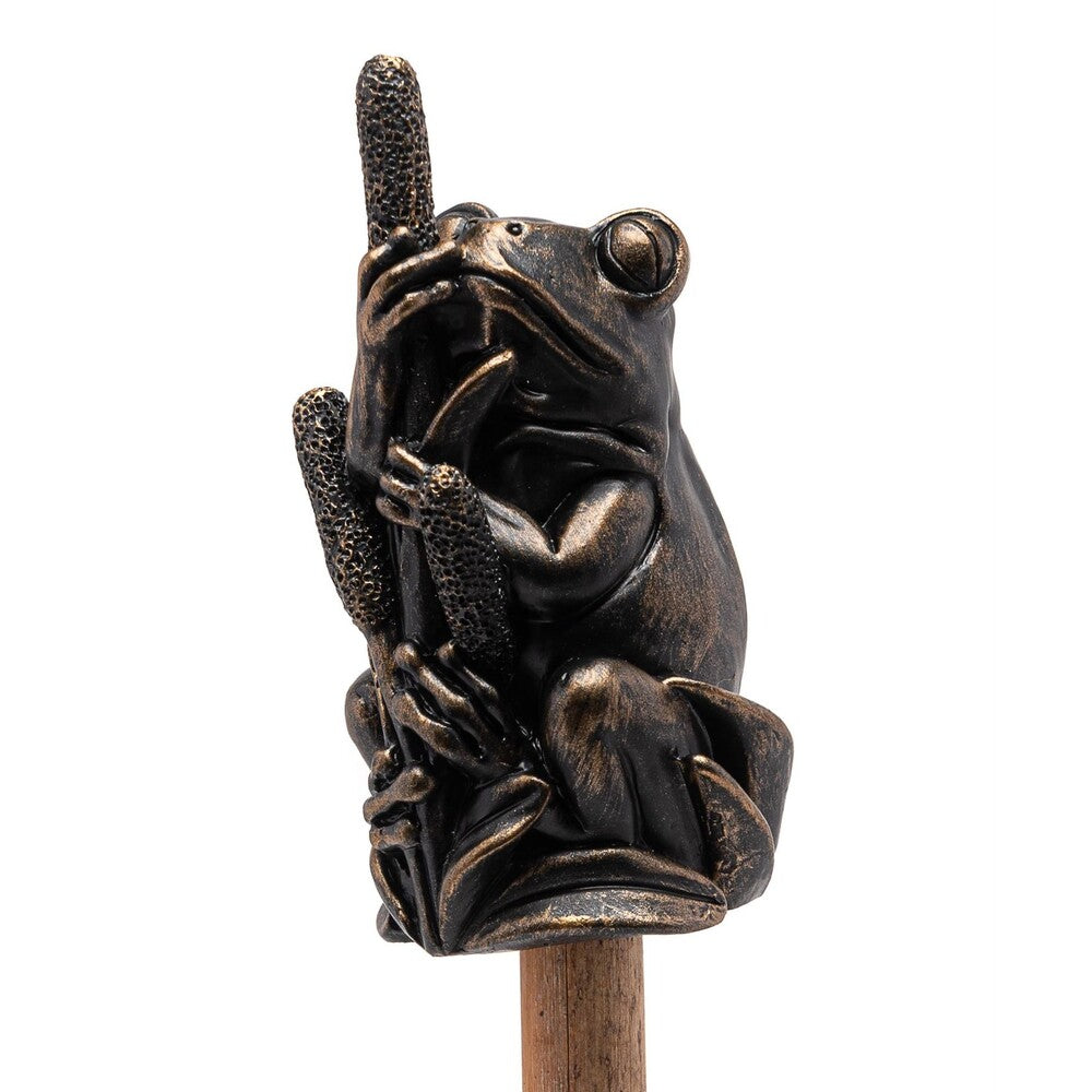 Jardinopia Cane Companion - Antique Bronze Frog On Bullrush