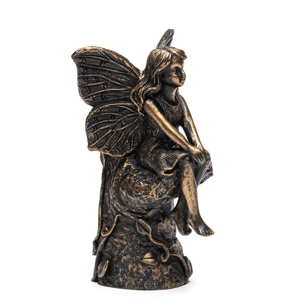 Jardinopia Cane Companion - Antique Bronze Fairy Sitting On Tree Stump