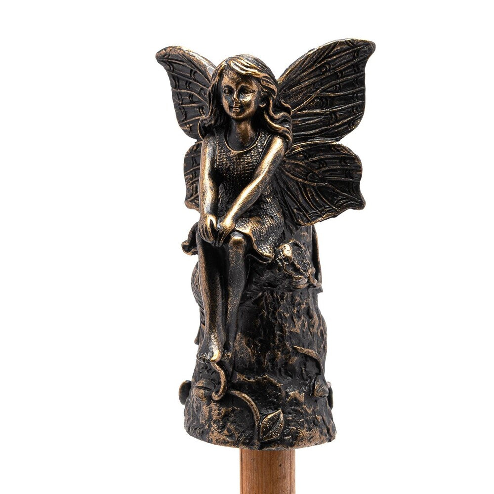 Jardinopia Cane Companion - Antique Bronze Fairy Sitting On Tree Stump