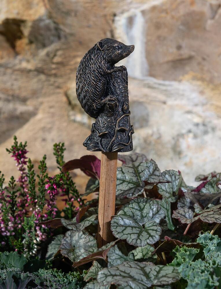 Jardinopia Cane Companion - Antique Bronze Hedgehog