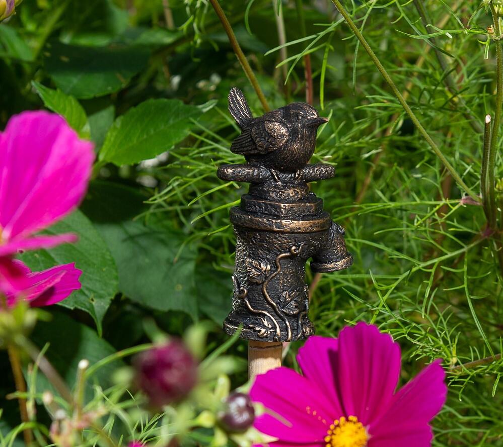 Jardinopia Cane Companion - Antique Bronze Wren On Tap