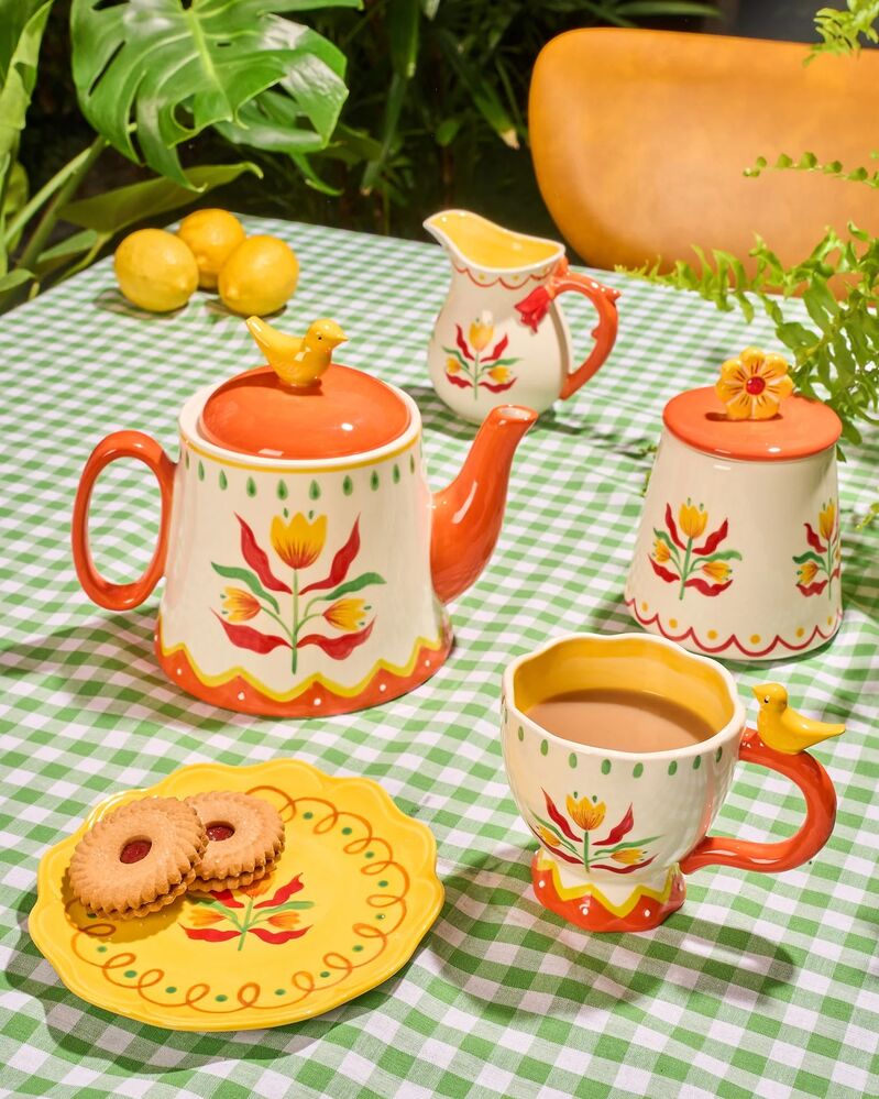 La La Land Beyond Retro Folk - Stoneware Hand Painted Teapot