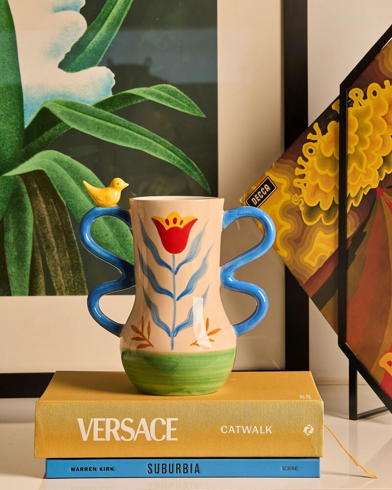 La La Land Beyond Retro Folk - Stoneware Hand Painted Vase
