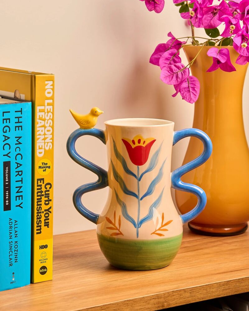 La La Land Beyond Retro Folk - Stoneware Hand Painted Vase