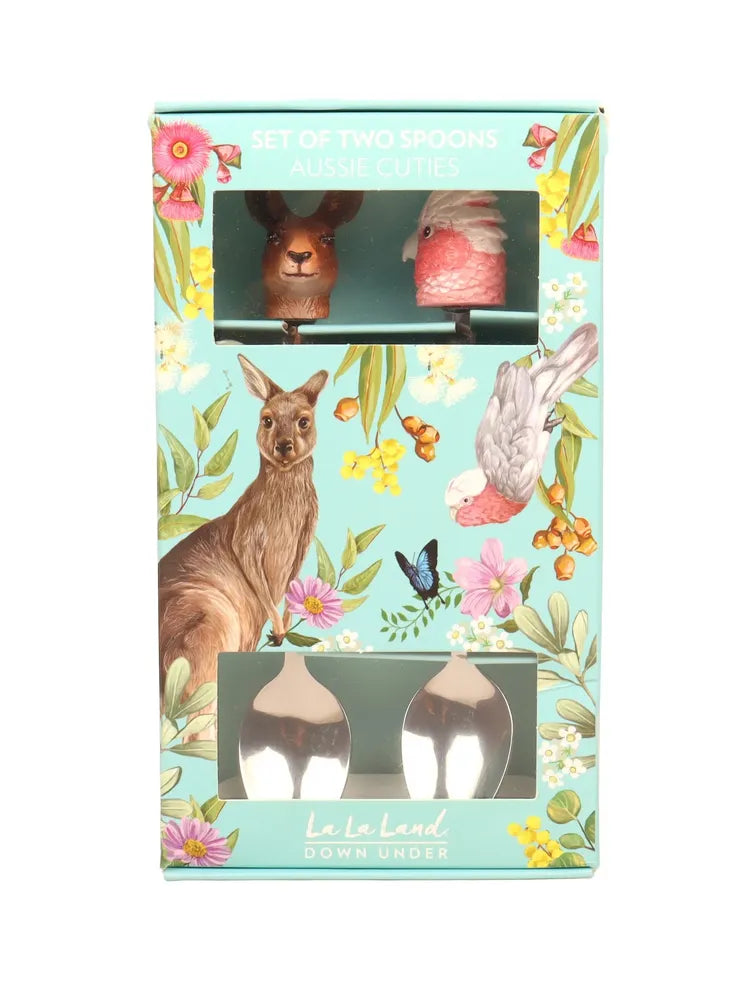 La La Land - Aussie Cuties Pink Galah & Kangaroo Resin Spoons