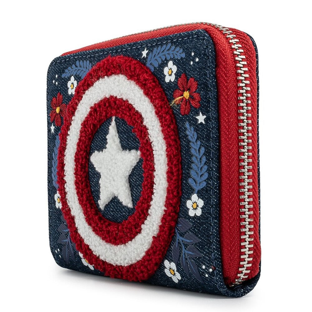 Loungefly Marvel - Captain America Floral Shield Zip Around Wallet
