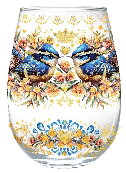 Lisa Pollock - Golden Glamour Stemless Glass Royal Wrens