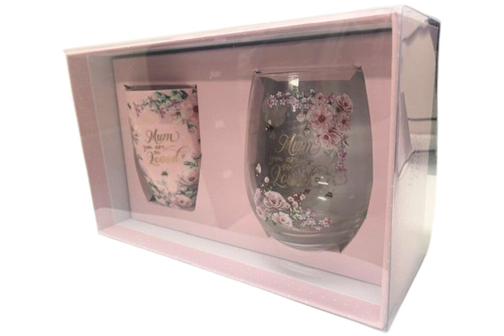Mum Pretty in Pink Mug & Stemless Wine Glass Set