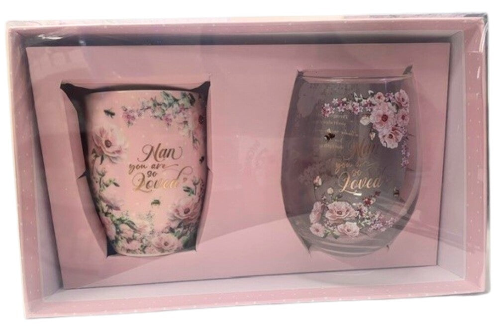 Nan Pretty in Pink Mug & Stemless Wine Glass Set
