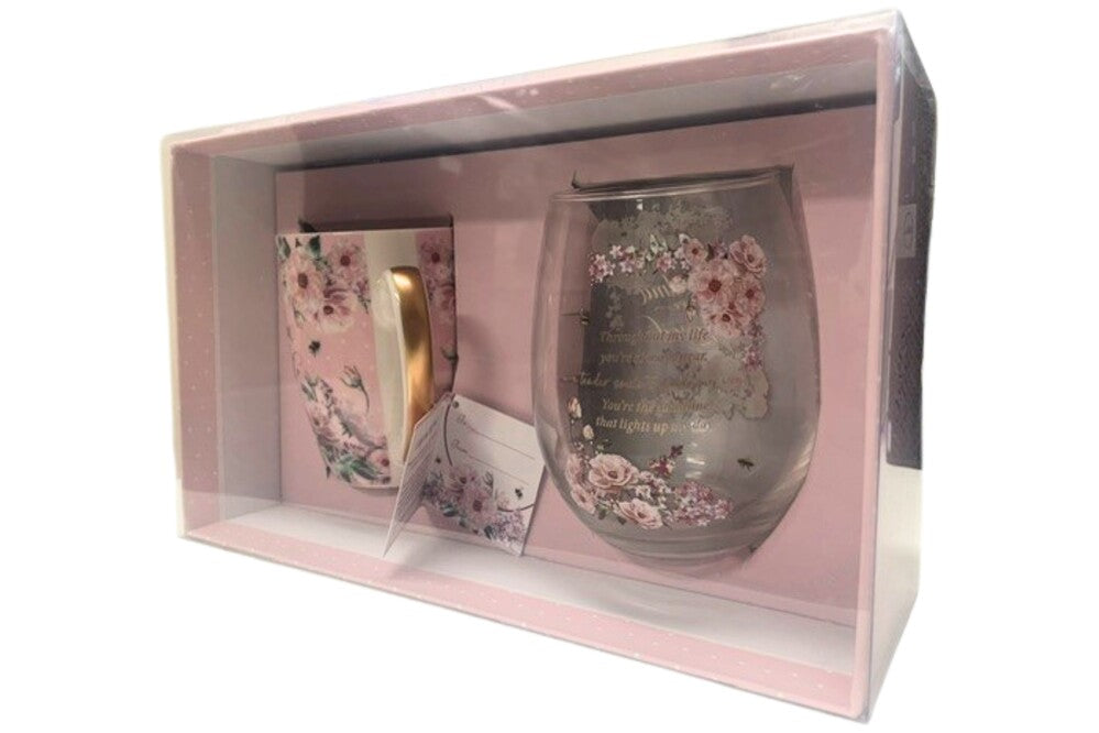 Grandma Pretty in Pink Mug & Stemless Wine Glass Set