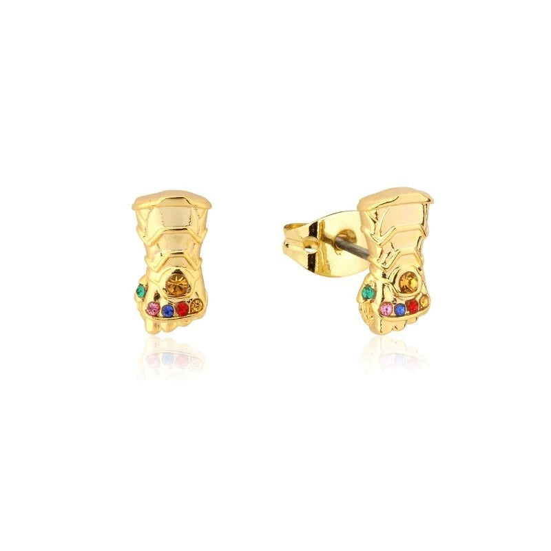 Couture Kingdom - Marvel - Infinity Gauntlet Crystal Stud Earrings Yellow Gold