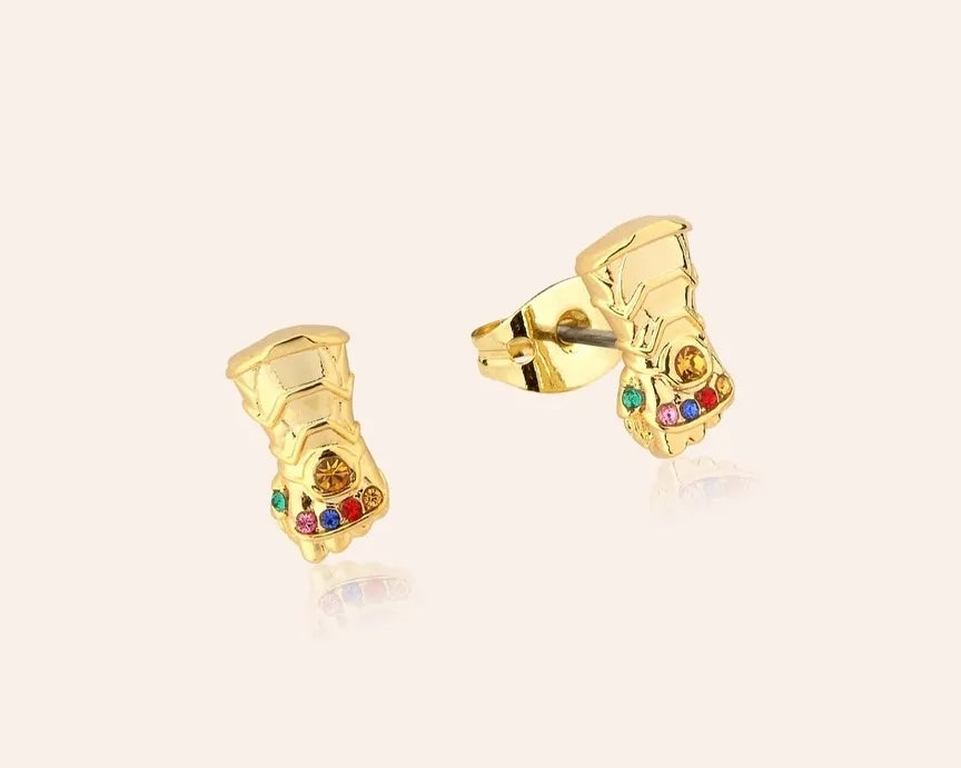 Couture Kingdom - Marvel - Infinity Gauntlet Crystal Stud Earrings Yellow Gold