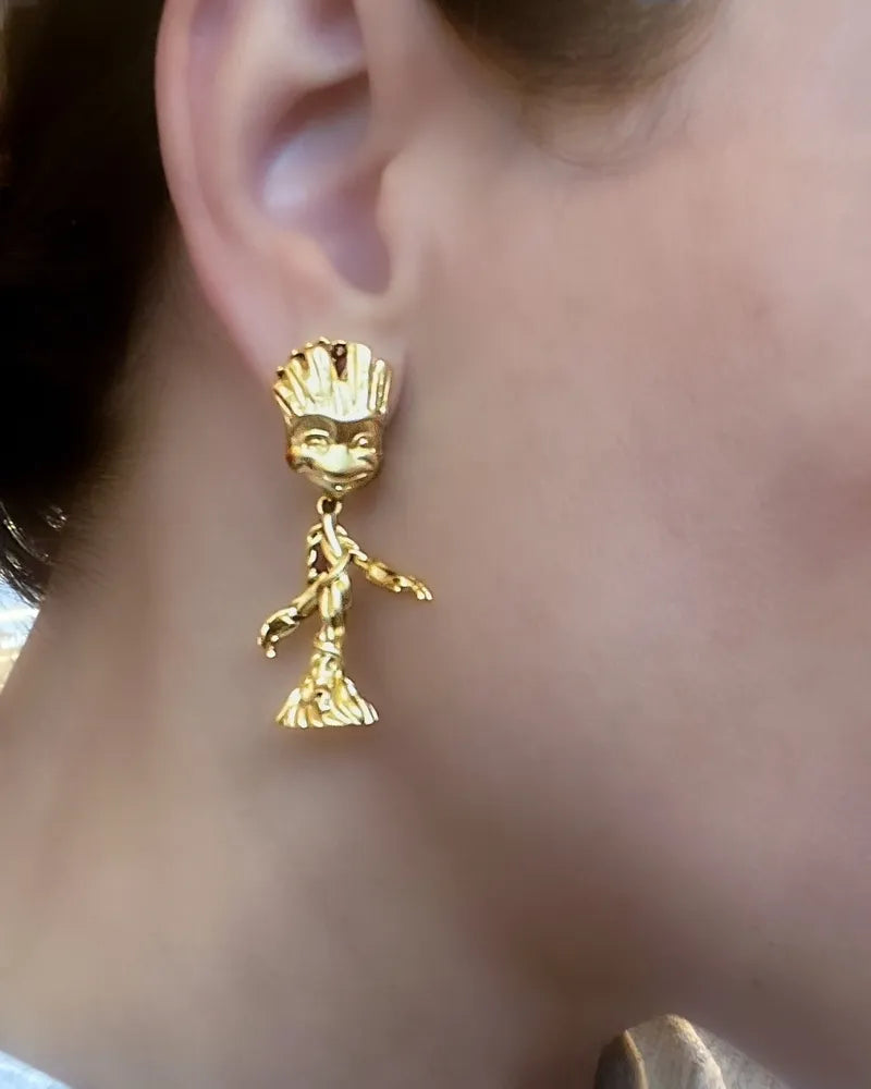 Couture Kingdom - Marvel - Guardians Of The Galaxy Baby Groot Drop Earrings Yellow Gold
