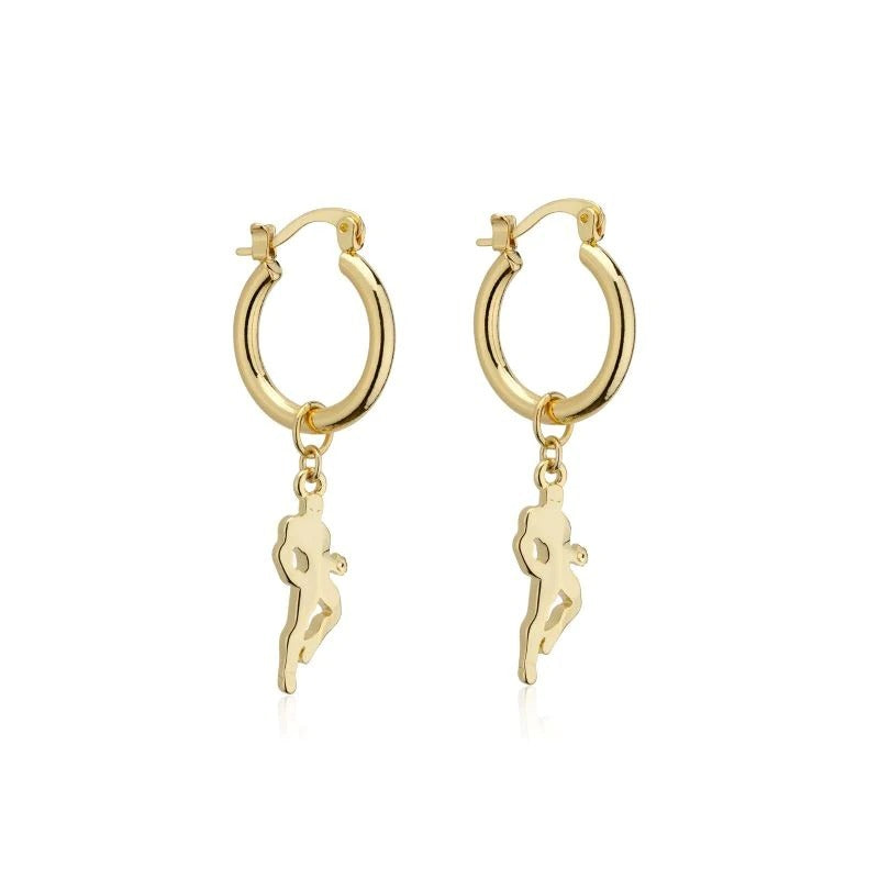 Couture Kingdom - Marvel D100 - Iron Man Charm Hoop Earrings Yellow Gold