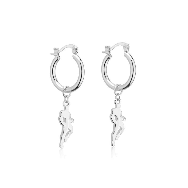 Couture Kingdom - Marvel D100 - Iron Man Charm Hoop Earrings White Gold