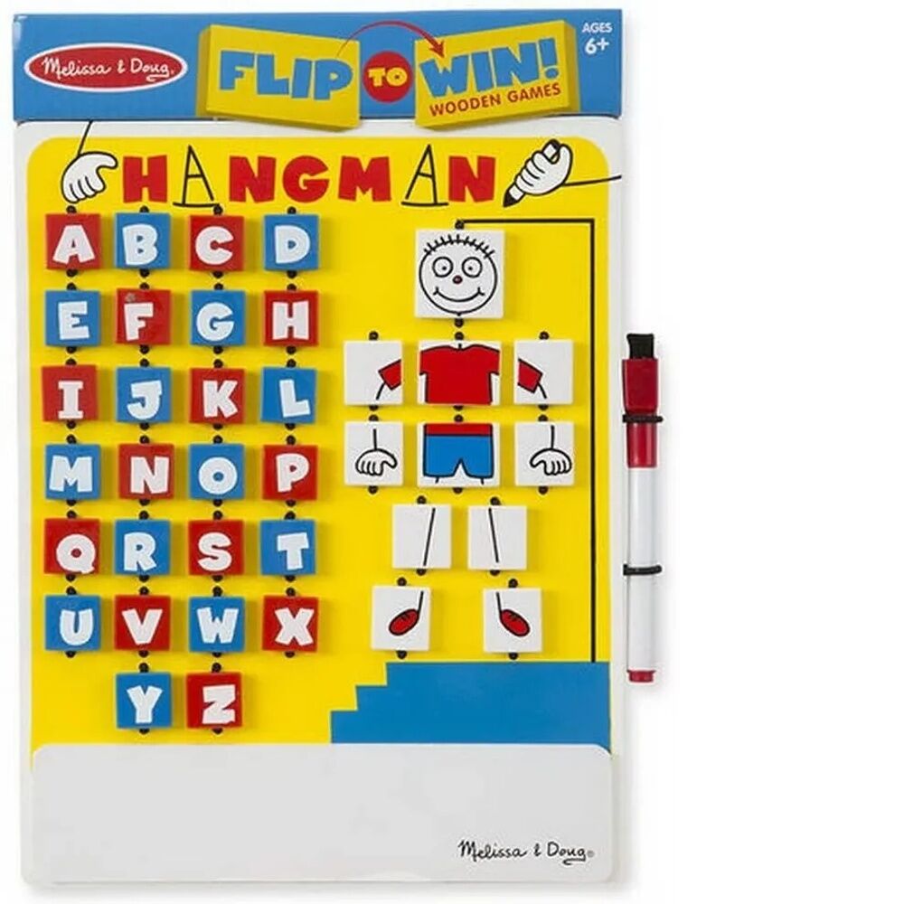 Melissa & Doug Wooden Games - Flip-to-Win Hangman Travel Game