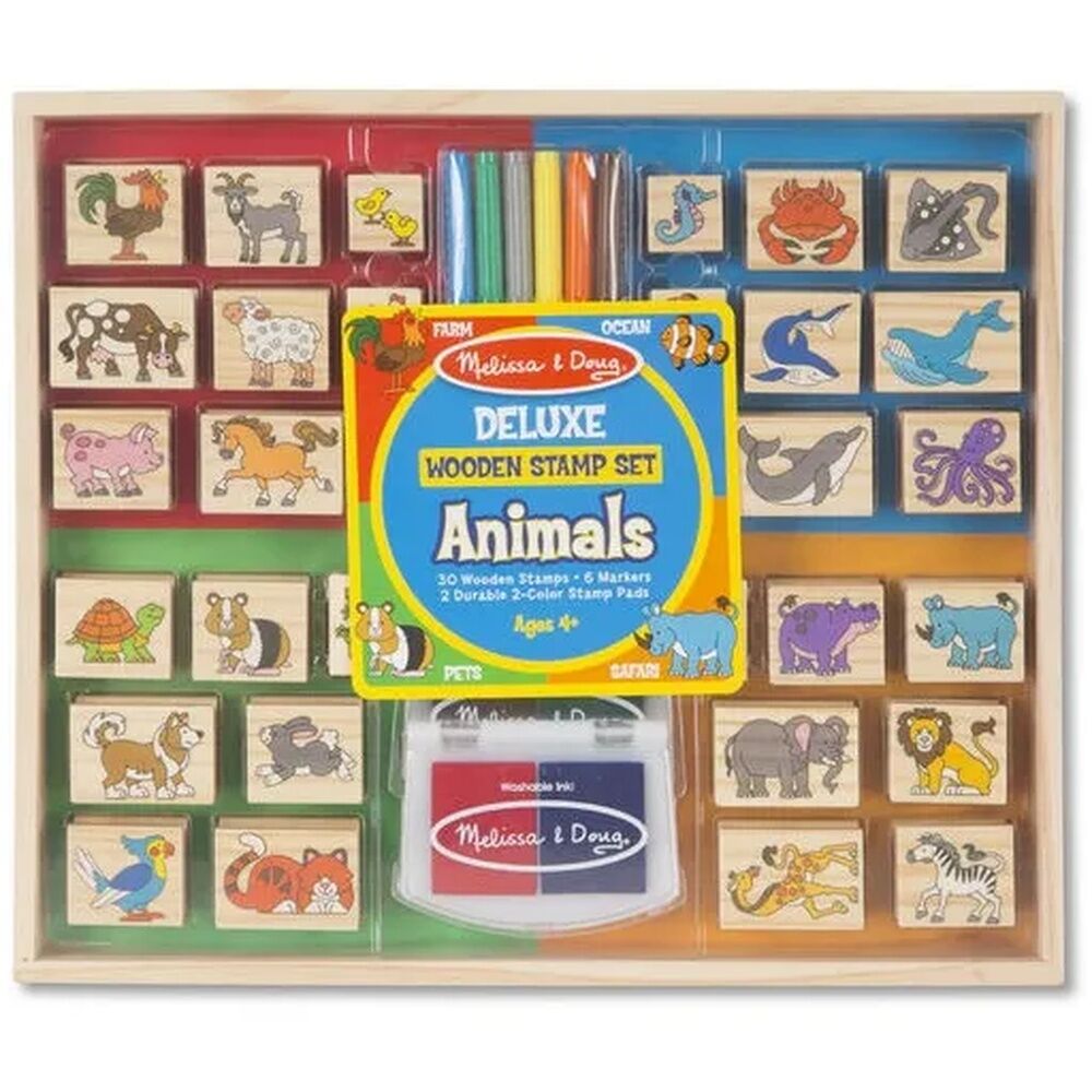 Melissa & Doug Wooden Stamp Set - Animals Deluxe Set