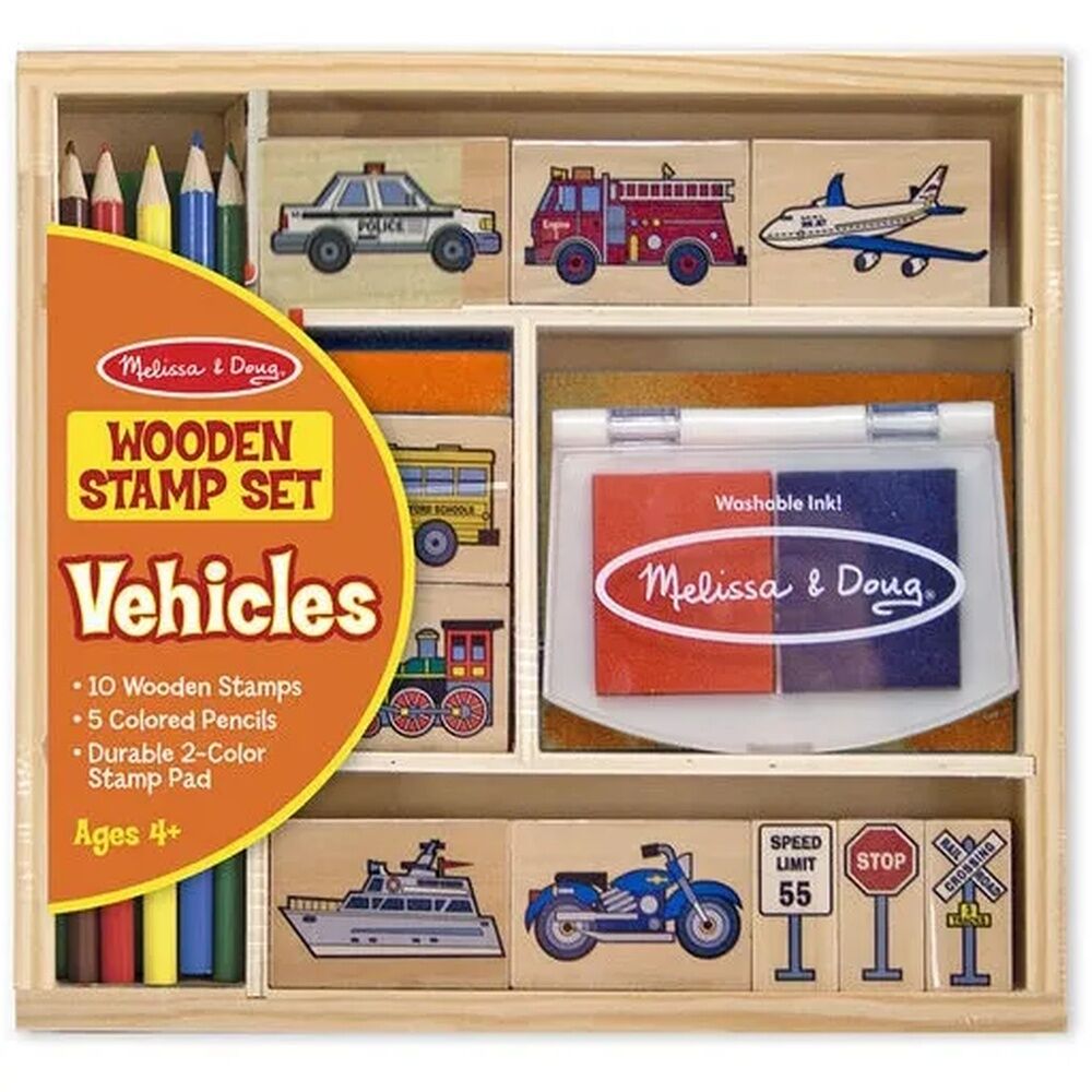 Melissa & Doug Wooden Stamp Set - Vehicles