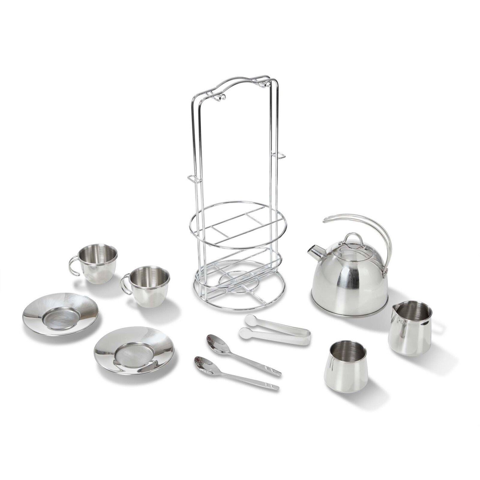 Melissa & Doug Kitchen Play - Stainless Steel Tea Set and Storage Stand