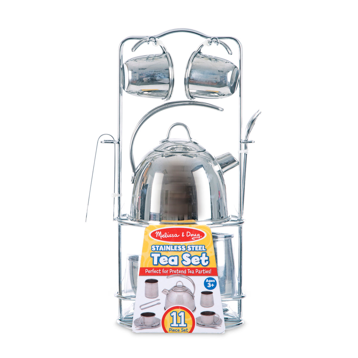Melissa & Doug Kitchen Play - Stainless Steel Tea Set and Storage Stand