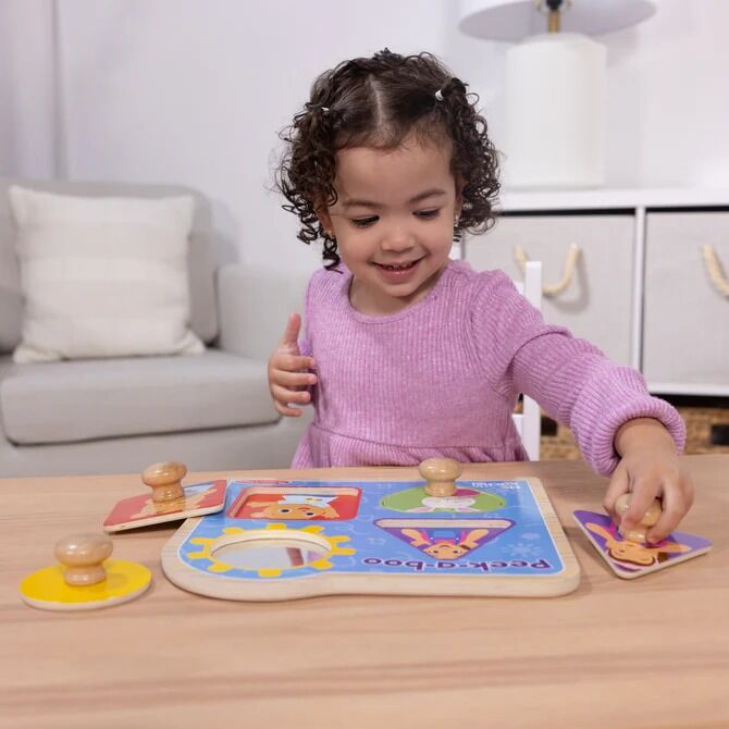 Melissa & Doug - Ms. Rachel Wooden Peek-a-Boo Jumbo Peg Puzzle 4pc