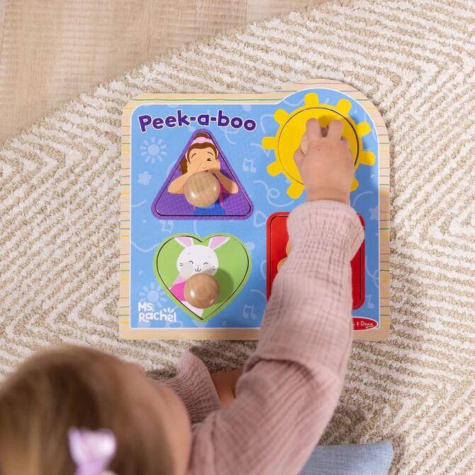 Melissa & Doug - Ms. Rachel Wooden Peek-a-Boo Jumbo Peg Puzzle 4pc