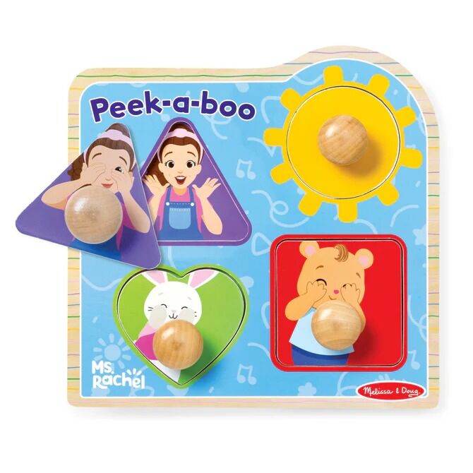 Melissa & Doug - Ms. Rachel Wooden Peek-a-Boo Jumbo Peg Puzzle 4pc