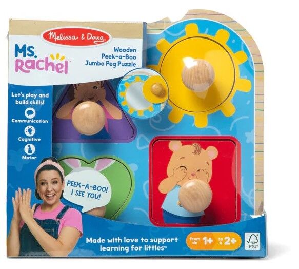 Melissa & Doug - Ms. Rachel Wooden Peek-a-Boo Jumbo Peg Puzzle 4pc