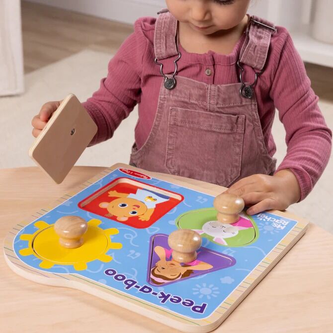 Melissa & Doug - Ms. Rachel Wooden Peek-a-Boo Jumbo Peg Puzzle 4pc