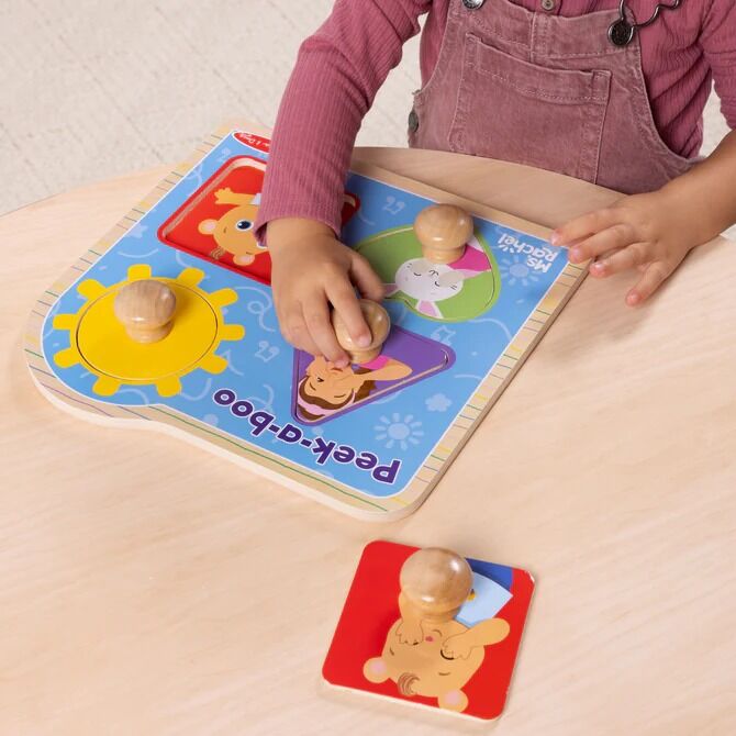 Melissa & Doug - Ms. Rachel Wooden Peek-a-Boo Jumbo Peg Puzzle 4pc