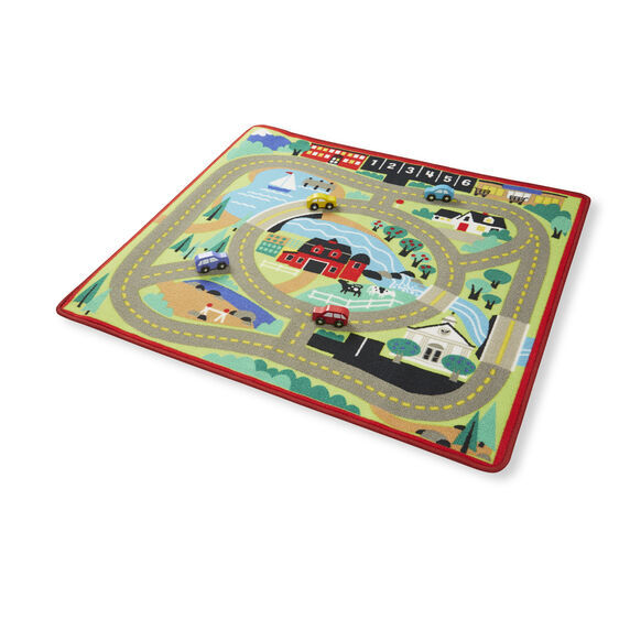 Melissa & Doug Activity Rug - Round the Town Road with 4 Wooden Vehicles