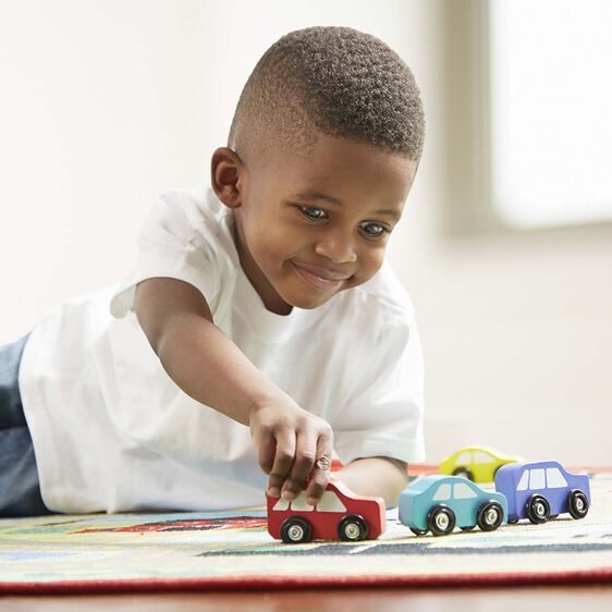 Melissa & Doug Activity Rug - Round the Town Road with 4 Wooden Vehicles