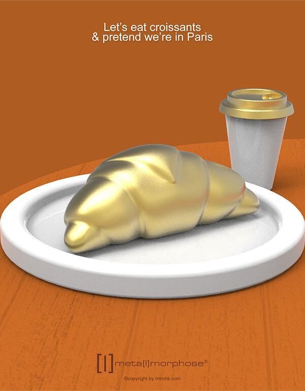 Metalmorphose Keychain - Croissant & Coffee Cup