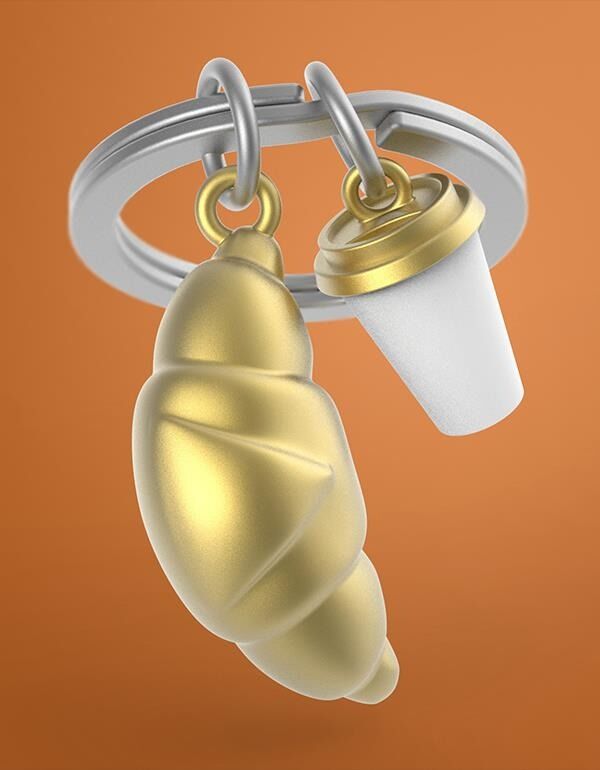 Metalmorphose Keychain - Croissant & Coffee Cup
