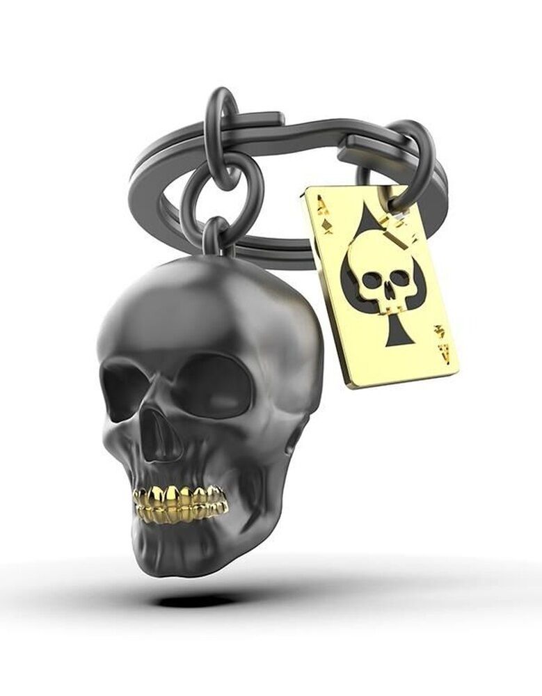 Metalmorphose Keychain - Black Skull with Playing Card