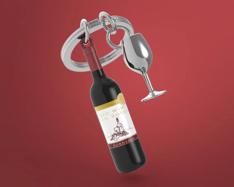 Metalmorphose Keychain - Red Wine & Glass